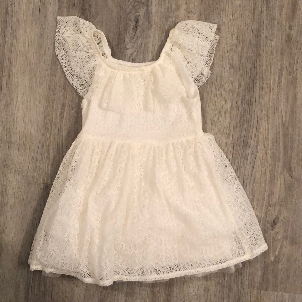 Genuine kids Osh kosh - Off white soft lace overlay dress. Size 3T